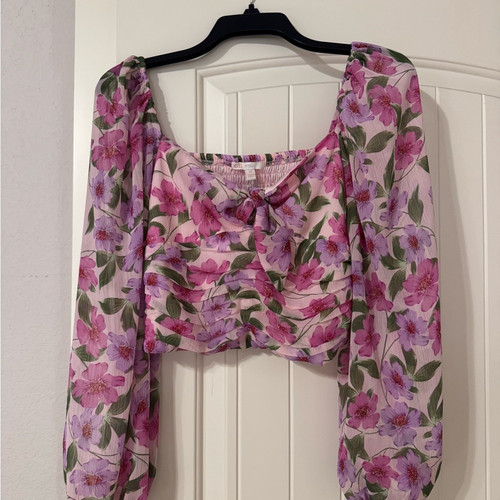 Gianni Bini Pink and Purple Floral Blouse